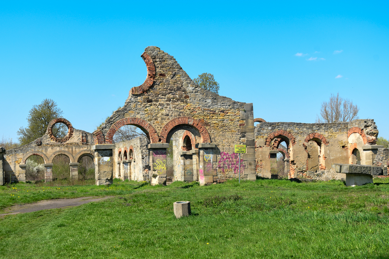Fragmenty ruin świętokrzyskich przedstawiających walcownię żelaza w Nietulisku Dużym.